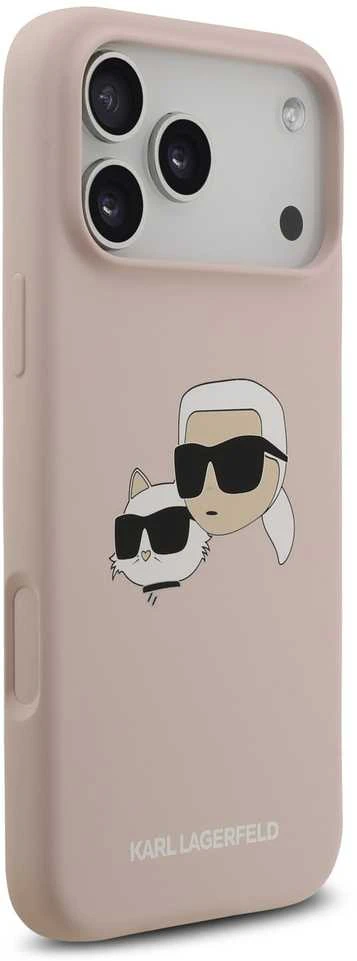 Karl Lagerfeld Liquid Silicone Double Heads MagSafe dėklas skirtas Apple iPhone 17 Pro Max rožinės spalvos