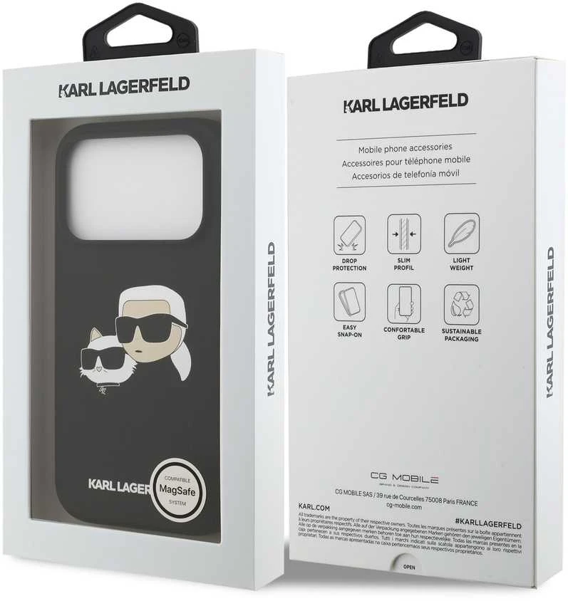 Karl Lagerfeld Liquid Silicone Double Heads MagSafe dėklas skirtas Apple iPhone 17 Pro juodos spalvos