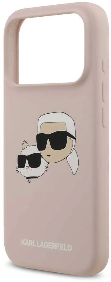 Karl Lagerfeld Liquid Silicone Double Heads MagSafe dėklas skirtas Apple iPhone 17 Pro rožinės spalvos