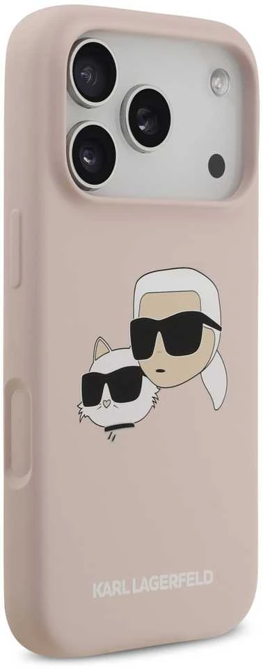 Karl Lagerfeld Liquid Silicone Double Heads MagSafe dėklas skirtas Apple iPhone 17 Pro rožinės spalvos