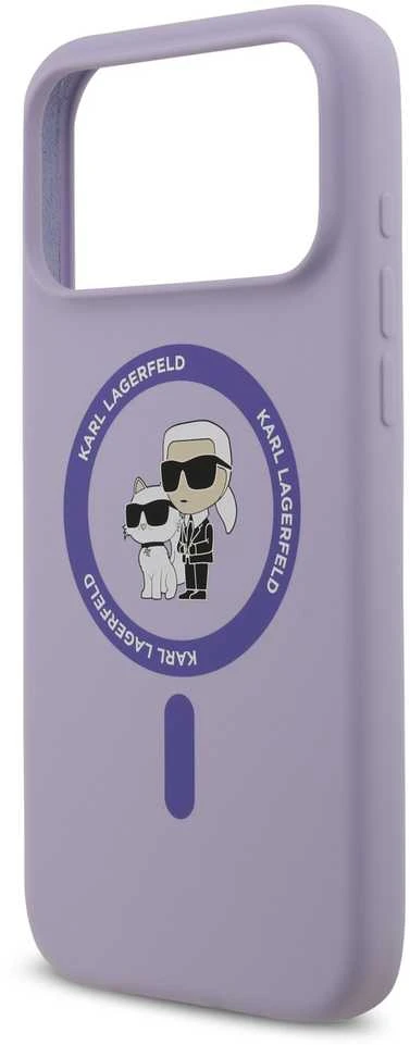Karl Lagerfeld Liquid Silicone Karl and Choupette MagSafe dėklas skirtas Apple iPhone 17 Pro Max violetinės spalvos