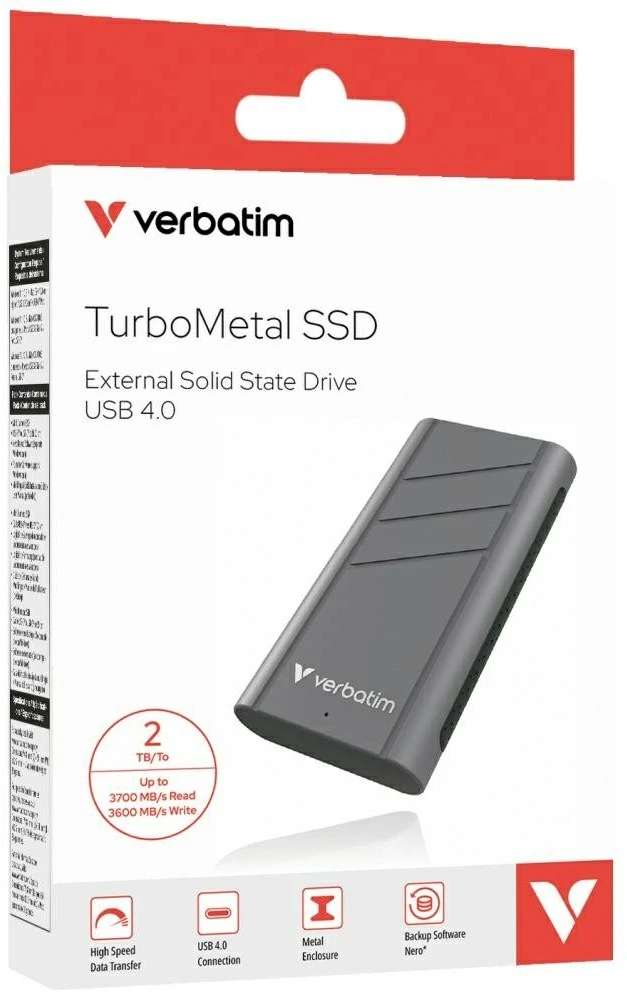 Kietasis diskas Išorinis diskas Verbatim TurboMetal SSD 2TB USB4 USB-C pilkos spalvos 32022