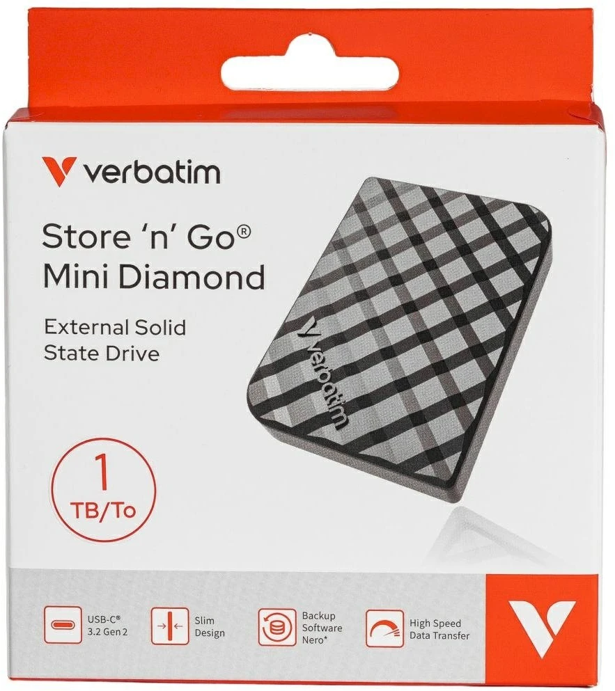 Kietasis diskas External drive Verbatim Mini Diamond SSD 1TB USB-C 3.2 Gen juodas 32025