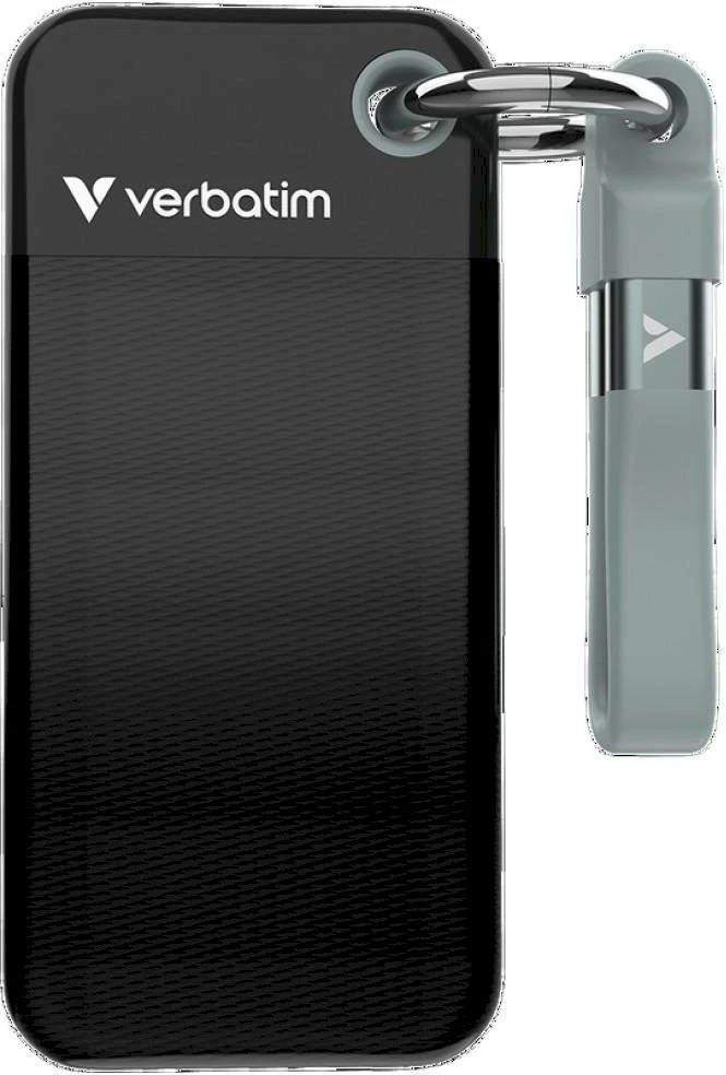 Kietasis diskas „Verbatim Pocket SSD 512GB“ išorinis diskas – raktų pakabutis su USB-C 3.2 gen.2 kabeliu, juoda-pilka 32282