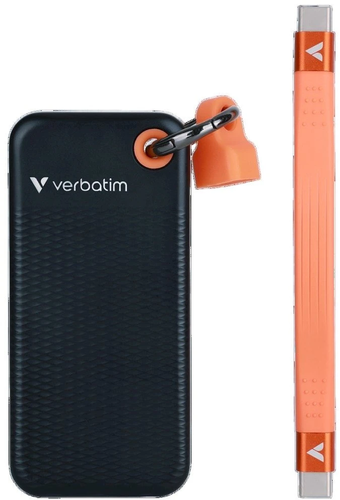Kietasis diskas Verbatim Pocket SSD 512GB išorinis diskas - Pakabutis raktams su USB-C 3.2 gen.2 laidu juoda-oranžinė 32285