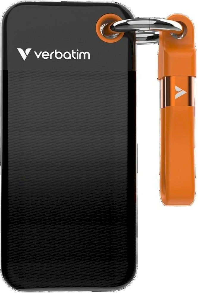 Kietasis diskas Verbatim Pocket SSD 512GB išorinis diskas - Pakabutis raktams su USB-C 3.2 gen.2 laidu juoda-oranžinė 32285