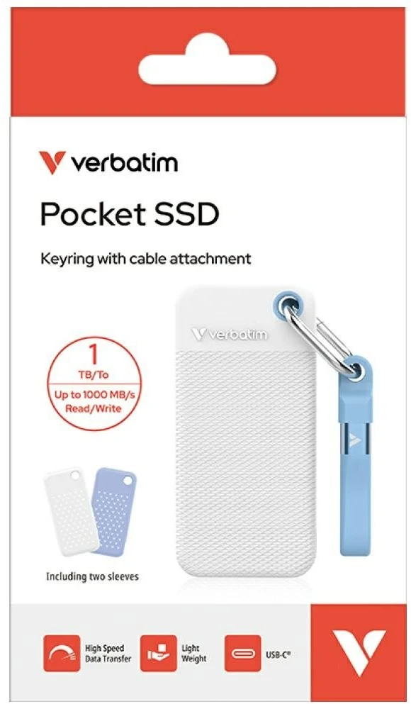 Kietasis diskas Dysk Zewnętrzny Verbatim Pocket SSD 1TB USB-C 3.2 gen.2 balta-Šviesiai mėlynas 32320