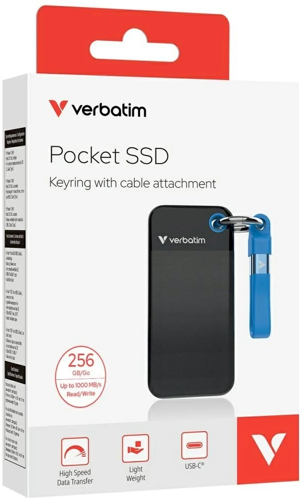 Kietasis diskas Verbatim 32416 Pocket SSD External Drive 256GB USB-C 3.2 gen.2 / juodas-mėlynas