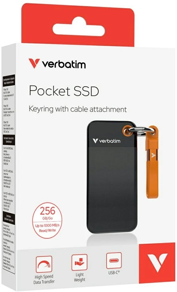 Kietasis diskas Verbatim 32418 Pocket SSD External Drive 256GB USB-C 3.2 gen.2 / juodas-oranžinis