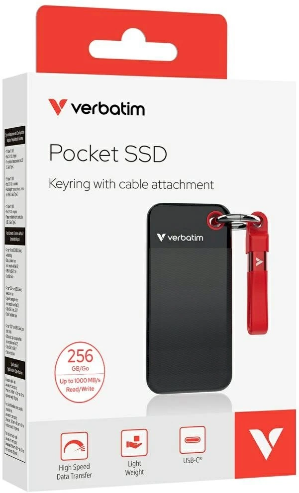Kietasis diskas Dysk Zewnętrzny Verbatim Pocket SSD 256GB USB-C 3.2 gen.2 juodai-raudonas 32417