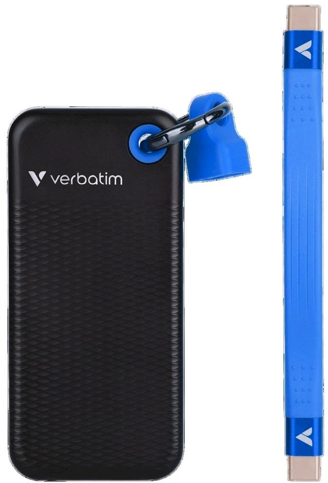Kietasis diskas „Verbatim Pocket SSD 512GB“ išorinis diskas – raktų pakabutis su USB-C 3.2 gen.2 kabeliu juoda-mėlyna 32283