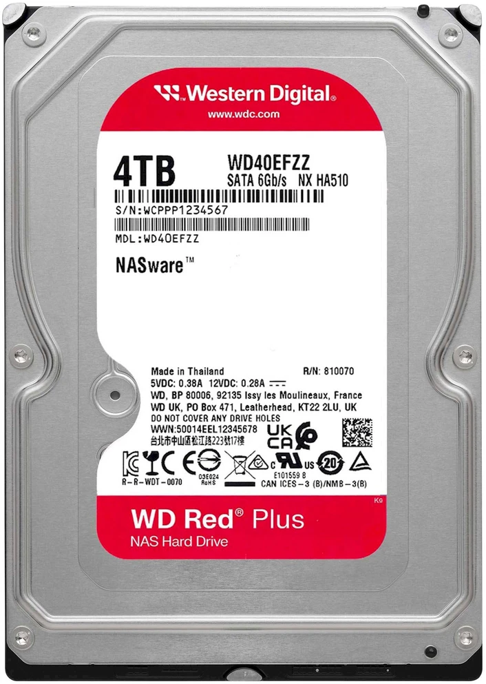 Sandisk WD Raudona Plus WD40EFZZ HDD (4 TB; 3.5"; 128 MB; 5400 rpm)