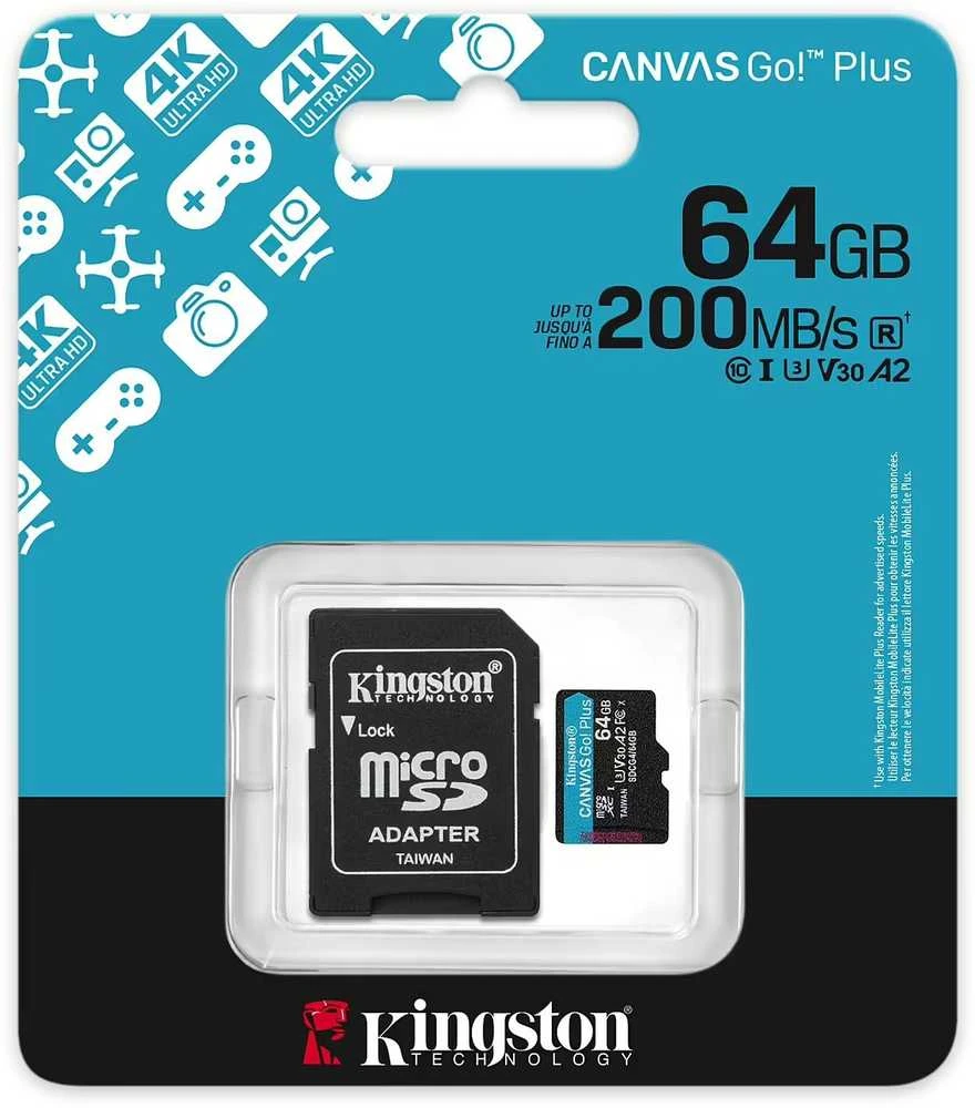 Atminties kortelė KINGSTON Canvas Go! Plus 64 GB Micro SDXC, su adapteriu