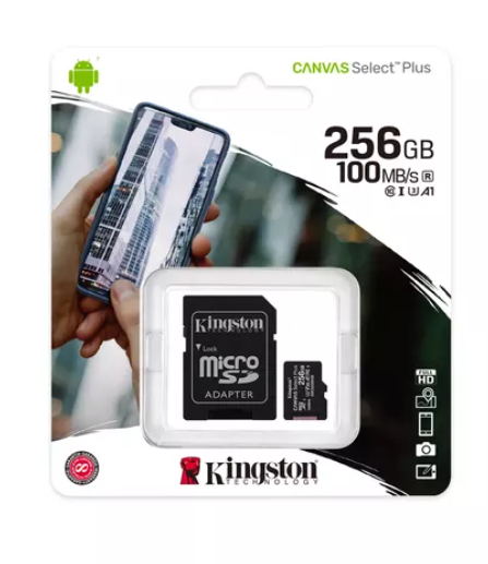 Atminties kortelė Kingston Canvas Select Plus MicroSDXC, 256GB, su SD adapteriu