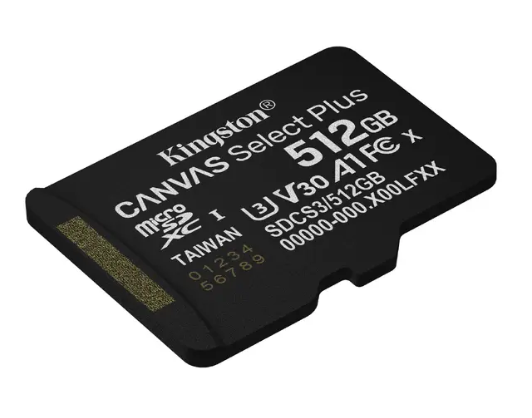 „Kingston Technology“ 512 GB „micSDXC Canvas Select Plus Gen3 150R A1“ atminties kortelės pakuotė be ADP