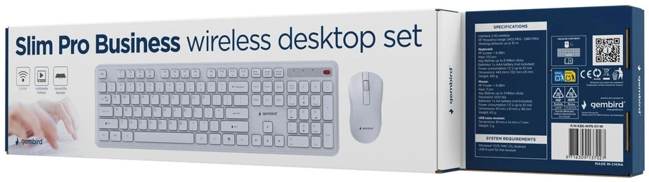 Gembird KBS-WPS-01 Slim Pro Business wireless desktop set, baltas, US išdėstymas