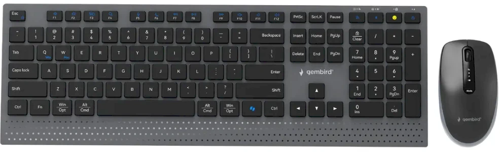 Klaviatūra Gembird KBS-WPS-02 Dual-mode slim wireless desktop set, 2.4G+BT, US išdėstymas