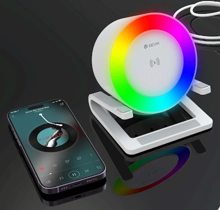 Devia „Bluetooth“ garsiakalbis IM-3 su 15W belaidžiu įkrovikliu ir baltu apšvietimu
