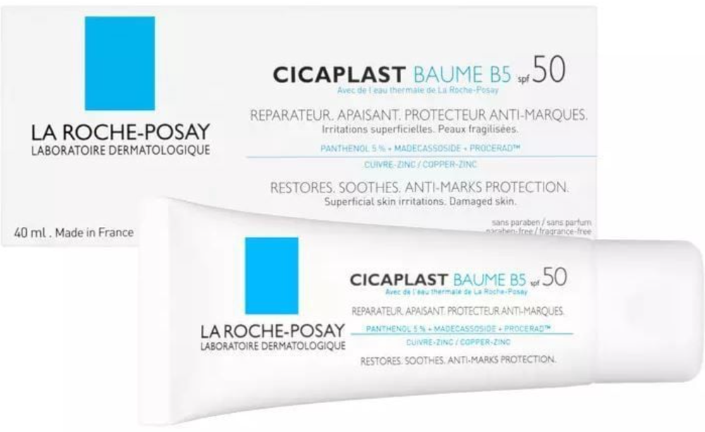 La Roche Posay Cicaplast Baume B5 raminamasis ir regeneruojamasis balzamas SPF 50 atkuriamasis balzamas, 40 ml