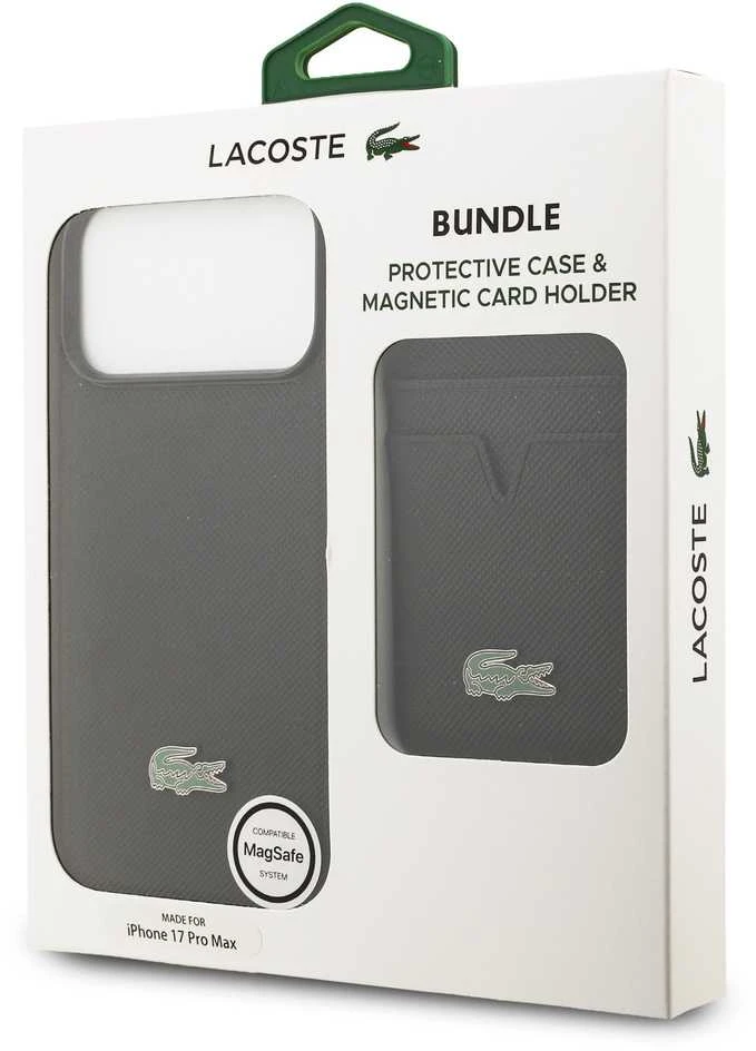 Dėklas Lacoste Iconic Petit Pique MagSafe Case + Wallet for Apple iPhone 17 Pro Max juodos spalvos