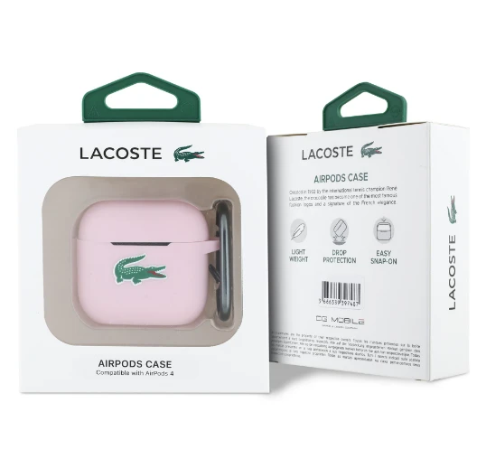 Lacoste Liquid Silicone Croc Logo dėklas skirtas Apple AirPods 4 rožinės spalvos