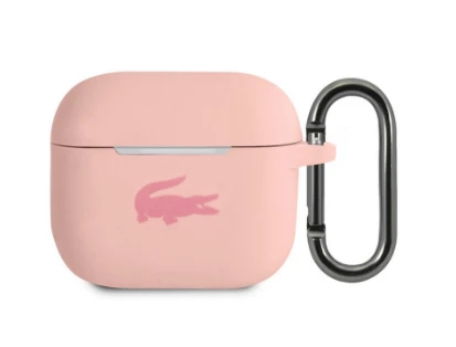 Rožinis Lacoste dėklas AirPods Pro su karabinu