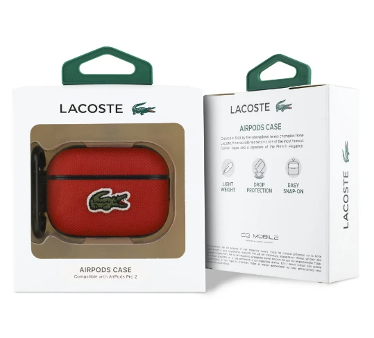 Lacoste Petit Pique Croc Logo Patch dėklas skirtas AirPods Pro 3 raudonos spalvos
