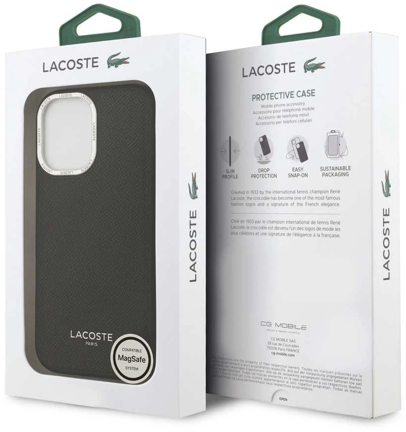 Lacoste PU Leather Champs Elysees MagSafe dėklas skirtas Apple iPhone 17 juodos spalvos