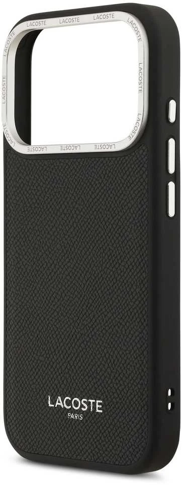 Lacoste PU Leather Champs Elysees MagSafe dėklas skirtas Apple iPhone 17 Pro juodos spalvos