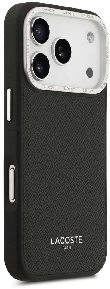 Lacoste PU Leather Champs Elysees MagSafe dėklas skirtas Apple iPhone 17 Pro juodos spalvos
