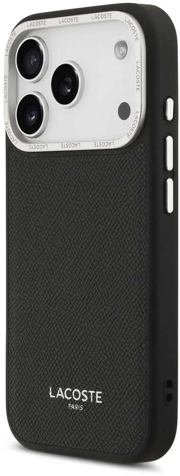 Lacoste PU Leather Champs Elysees MagSafe dėklas skirtas Apple iPhone 17 Pro juodos spalvos