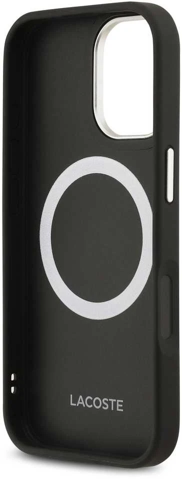 Lacoste PU Leather Champs Elysees MagSafe dėklas skirtas Apple iPhone 17 juodos spalvos