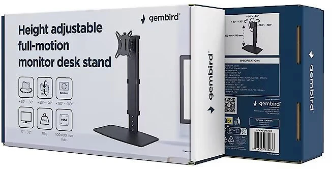 Gembird MS-D1ST-02 Height adjustable full-motion monitorius desk stand, 17"-32", juodas