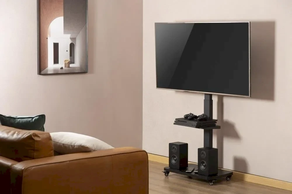 Laikiklis Gembird Grindinis televizoriaus stovas, mobilus ant ratų (sukamasis/pakreipiamas), 32'' - 75'', juoda