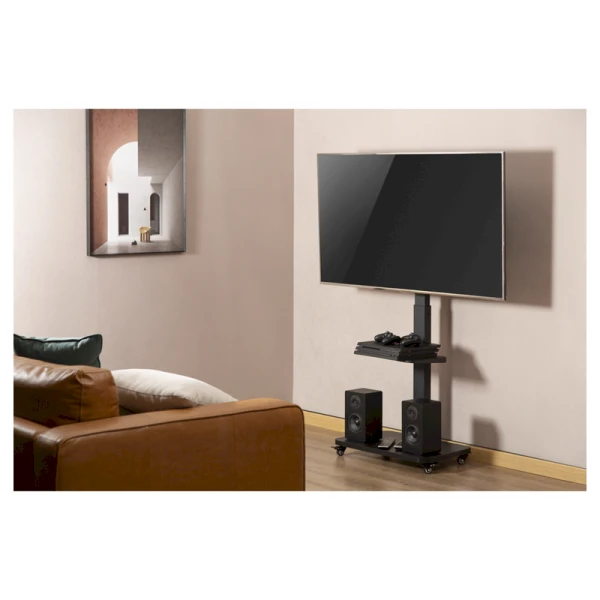 Laikiklis Gembird Grindinis televizoriaus stovas, mobilus ant ratų (sukamasis/pakreipiamas), 32'' - 75'', juoda
