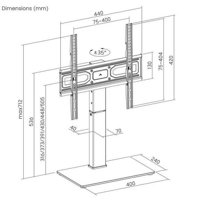 Laikiklis Gembird TVS-D65S-01 Tabletop TV stand (swivel), 32" - 65", juodas
