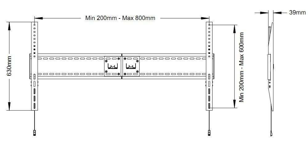 „Multibrackets MB“ universalus sieninis laikiklis, fiksuotas SD MAX 800x600, MAX 125 kg