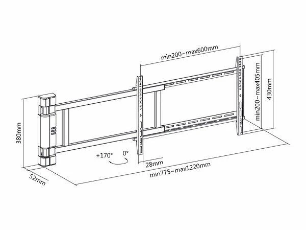 „Multibrackets MB-2642“ motorizuotas televizoriaus laikiklis su nuotolinio valdymo pultu, skirtas 75 colių / 45 kg televizoriams
