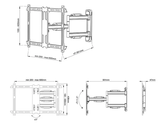 MULTIBRACKETS MB-2765 Sieninis pasukamas laikiklis televizoriams 70" / 40kg