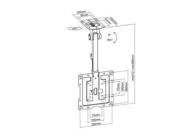 Multibrackets Daugialaikiai laikikliai MB-3090 TV lubų laikiklis 23"-55" / 20kg