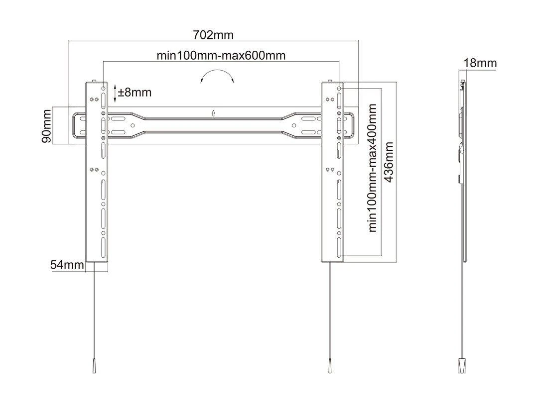 „Multibrackets M“ VESA sieninis laikiklis, itin plonas, fiksuotas, 600 mm