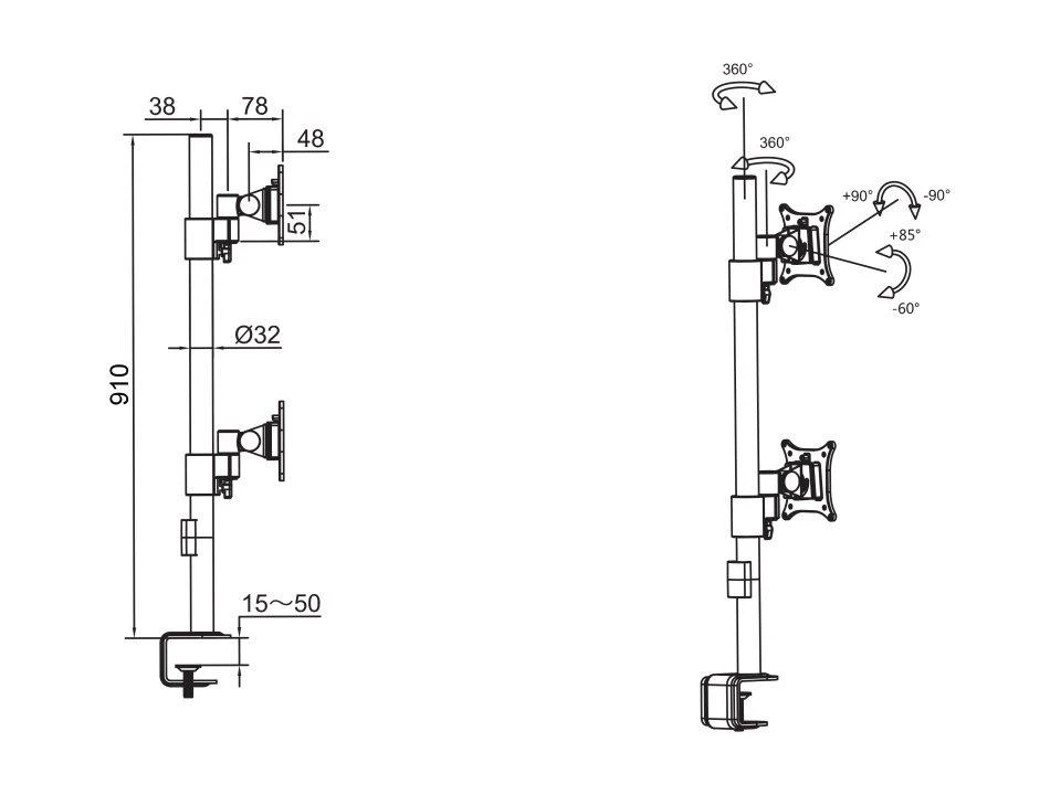 Laikiklis Multibrackets MB VESA DESKMOUNT OFFICELINE DUAL VERTICAL Juodas