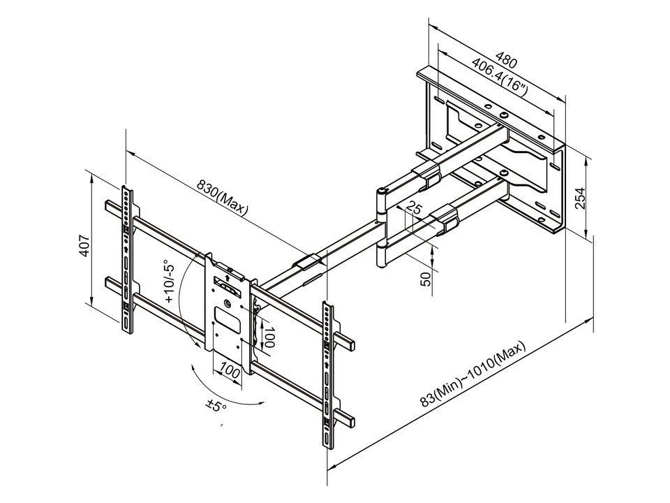 Laikiklis Multibrackets MB UNIVERSAL LONG REACH ARM 1010MM HD, SINGLE, 800X400, 40KG