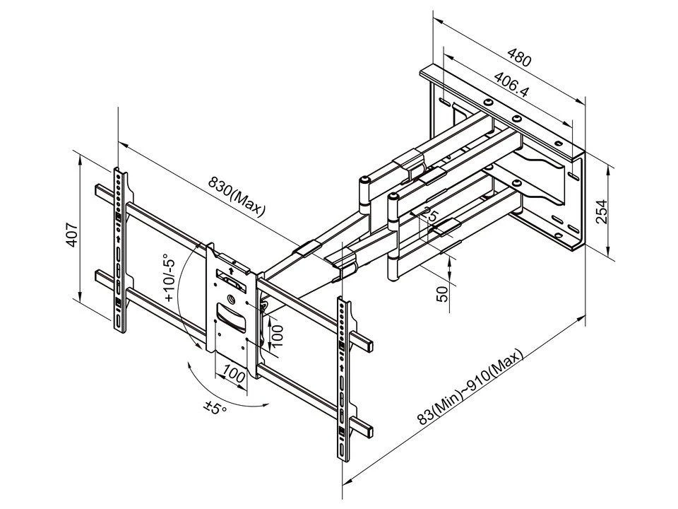 Laikiklis Multibrackets M UNIVERSAL 60KG, 800X400, LONG REACH ARM 910MM HD, DUAL