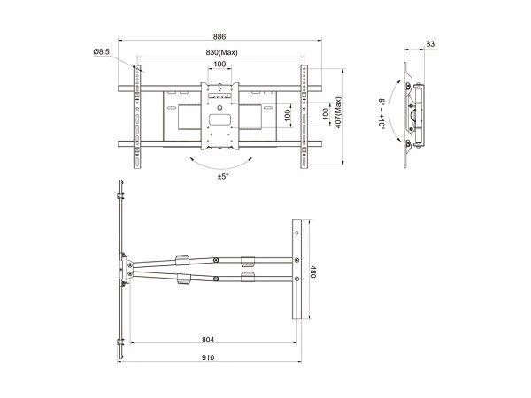 „Multibrackets MB-6881“ televizoriaus sieninis laikiklis, skirtas 90 colių / 60 kg televizoriams