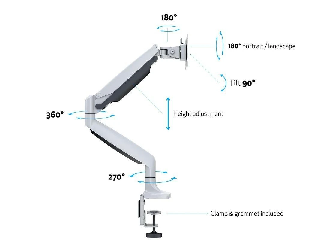 Laikiklis Multibrackets M DESKMOUNT GAS SPRING SINGLE Baltas