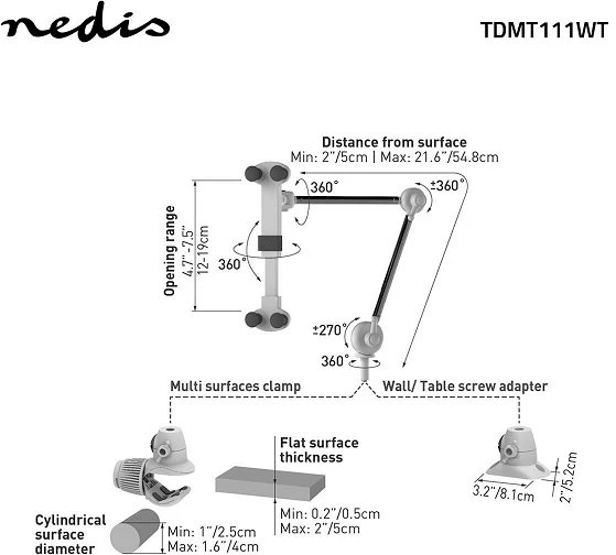 Laikiklis Nedis TDMT111WT Planšetė Stand Universal / baltas