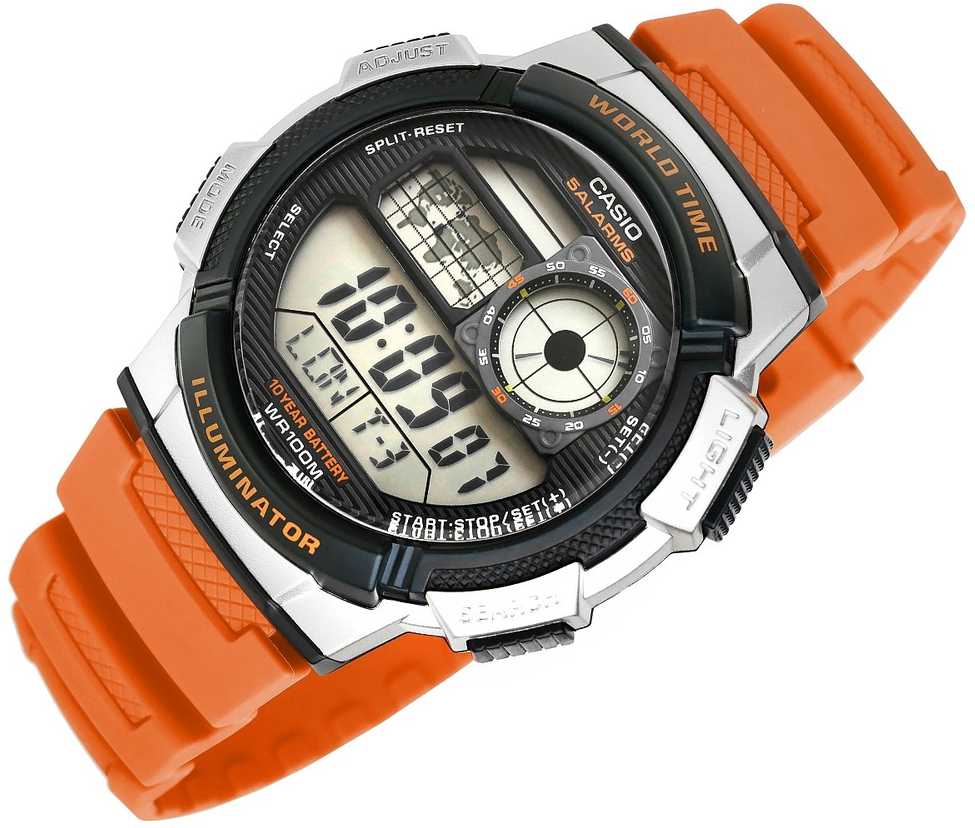 Laikrodis Casio Collection Vintage CASIO SPORT DIVER - WORLD TIME ILLUMINATOR 5 ALARMS, 10 YEARS BATTERY - REDCASIO SPORT DIVER - WORLD TIME ILLUMINATOR 5 ALARMS, 10 YEARS BATTERY - Oranžinis AE-1000W-4BVDF