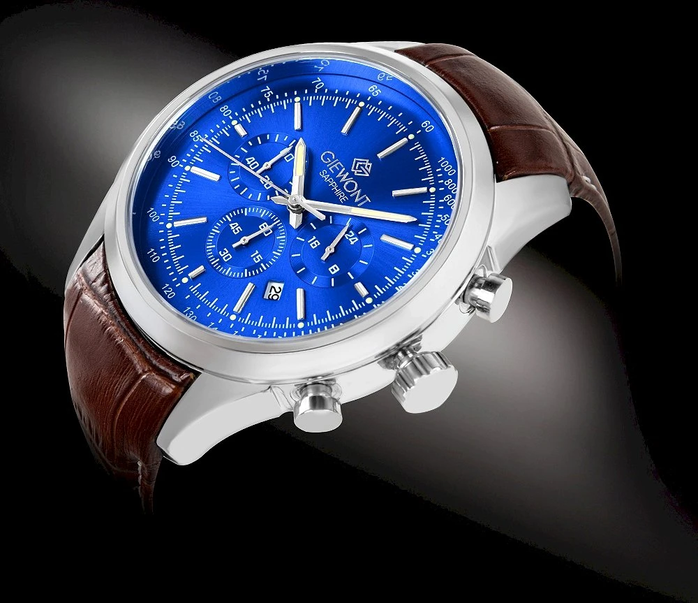 Giewont Chronograph Safyro Sidabrinis Mėlynas Vyriškas Laikrodis GW7650-A5