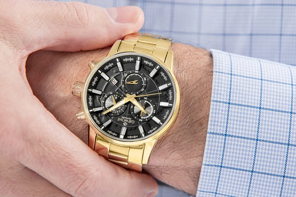 Vyriškas laikrodis Giewont Chronograph Safyro Auksinis Juodas GW4580-B4